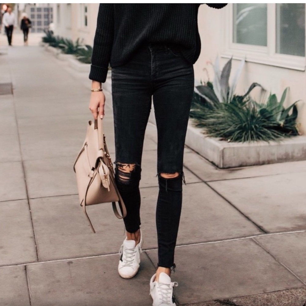 Free People Black Distressed High Waisted Skinny Jeans size 26